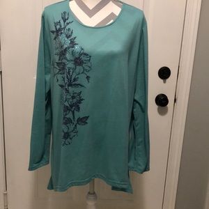 Bon Worth tunic long sleeve beaded floral design scoop neck top